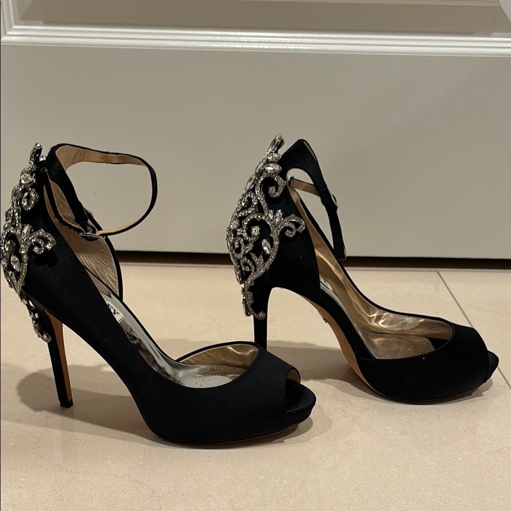 Badgley Mischka Black Stiletto Heels with Ankle Strap - Picture 5 of 9